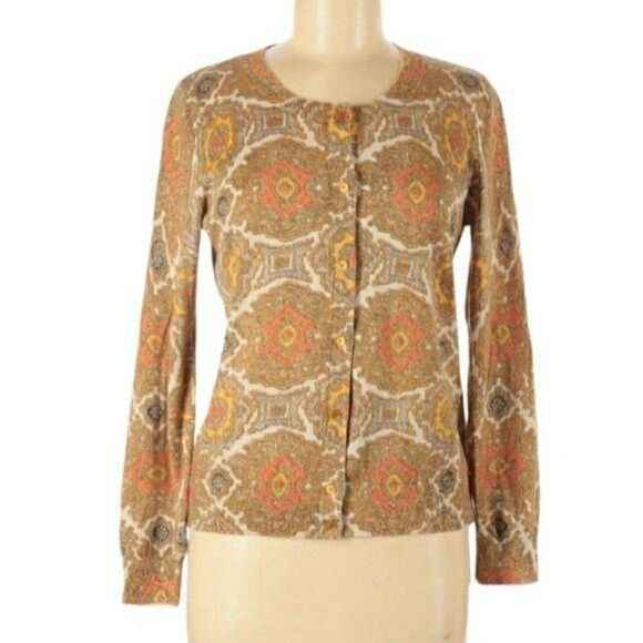 Talbots Cardigan Cotton Button Retro 70s Geek Secretary Grannycore Medallion M - Picture 4 of 11